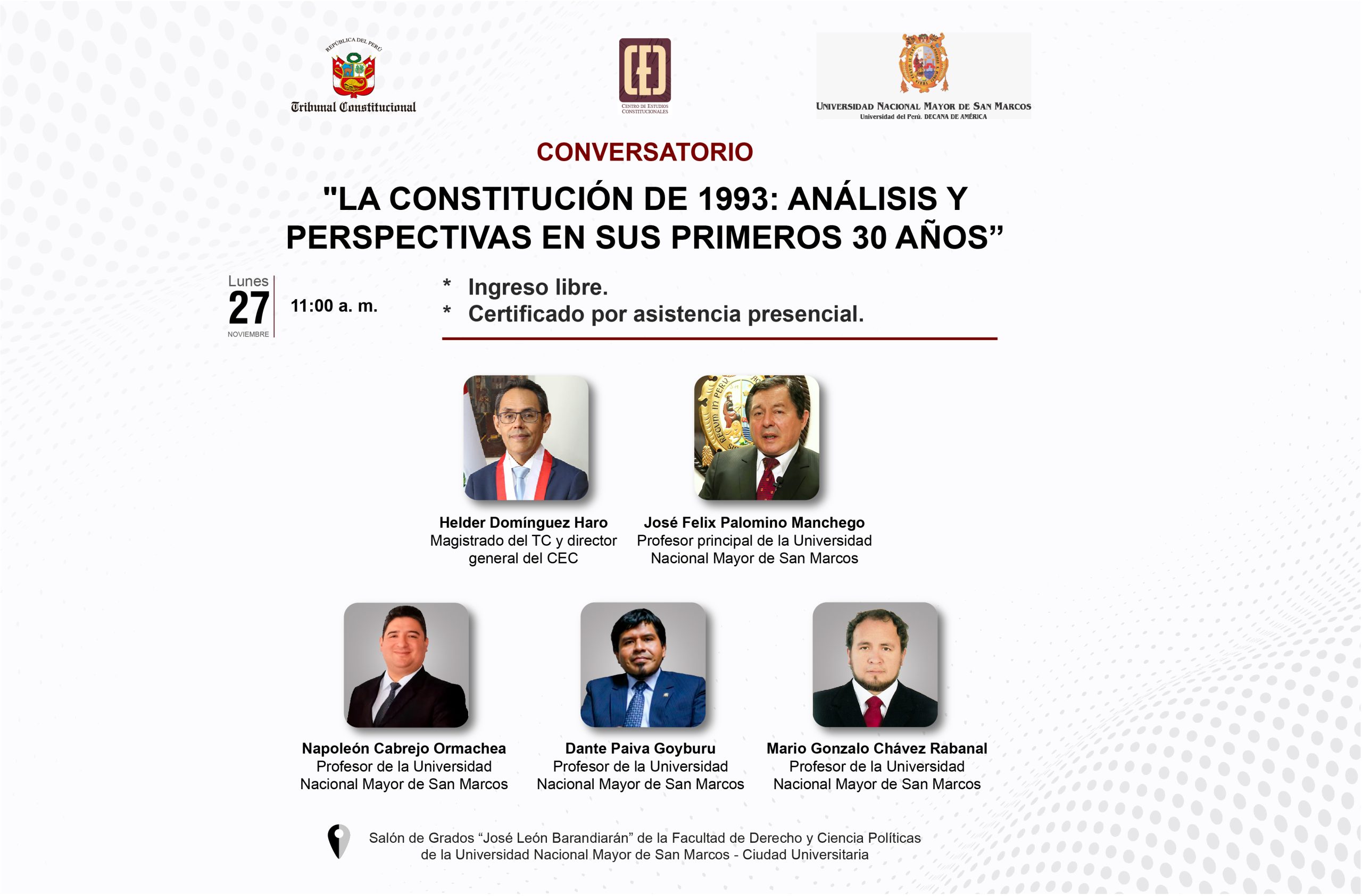 FACULTAD DE DERECHO DE LA UNMSM SERÁ SEDE DE CONVERSATORIO “LA CONSTITUCIÓN DE 1993: ANÁLISIS Y PERSPECTIVAS EN SUS PRIMEROS 30 AÑOS”