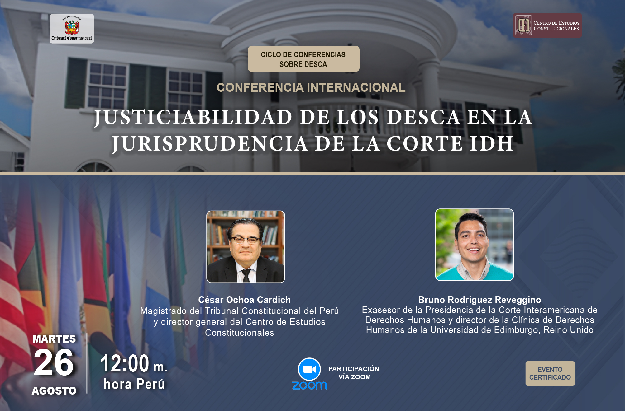CONFERENCIA INTERNACIONAL “JUSTICIABILIDAD DE LOS DESCA EN LA JURISPRUDENCIA DE LA CORTE IDH” REALIZARÁ EL CEC DEL TC EL 26 DE AGOSTO