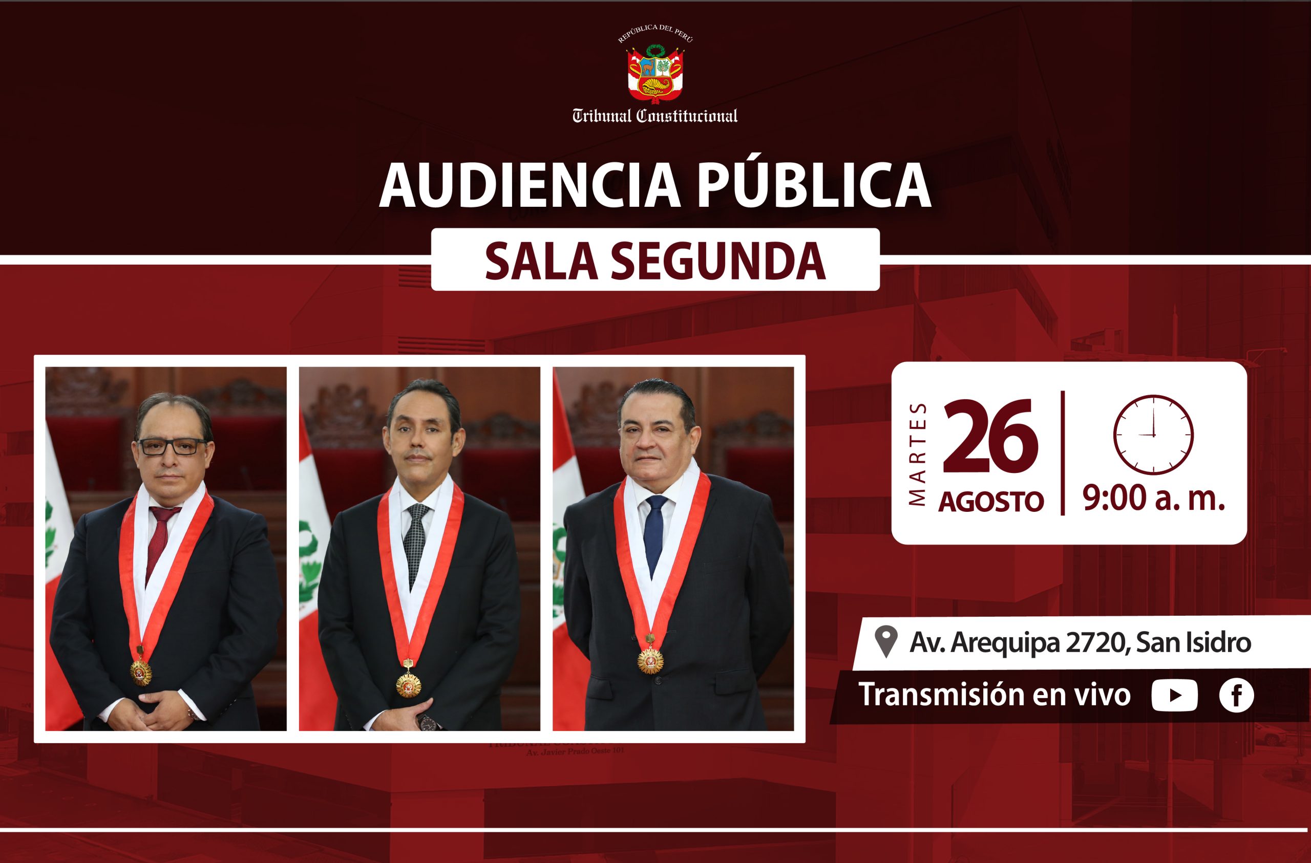 EN NUEVA AUDIENCIA PÚBLICA, LA SALA SEGUNDA DEL TC SESIONARÁ EL PRÓXIMO MARTES 26 DE AGOSTO Y VERÁ 50 PROCESOS CONSTITUCIONALES