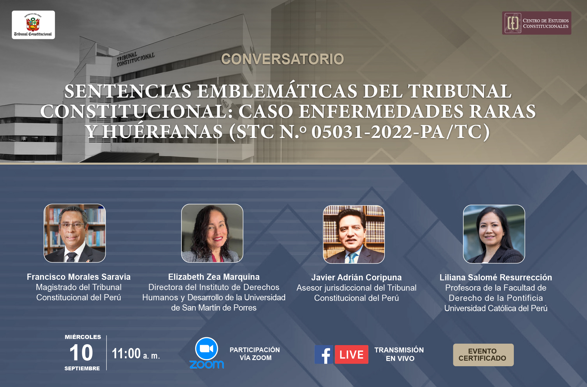 CONVERSATORIO CONSTITUCIONAL SOBRE SENTENCIAS EMBLEMÁTICAS DEL TRIBUNAL CONSTITUCIONAL SE REALIZARÁ EL MIÉRCOLES 10 DE SEPTIEMBRE