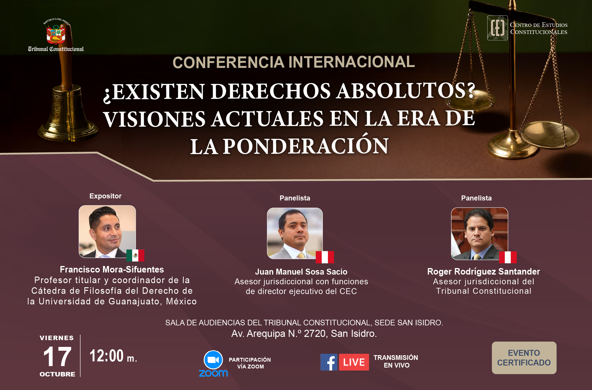 “¿EXISTEN DERECHOS ABSOLUTOS? VISIONES ACTUALES EN LA ERA DE LA PONDERACIÓN” ES EL TÍTULO DE LA CONFERENCIA QUE ORGANIZA EL TRIBUNAL CONSTITUCIONAL