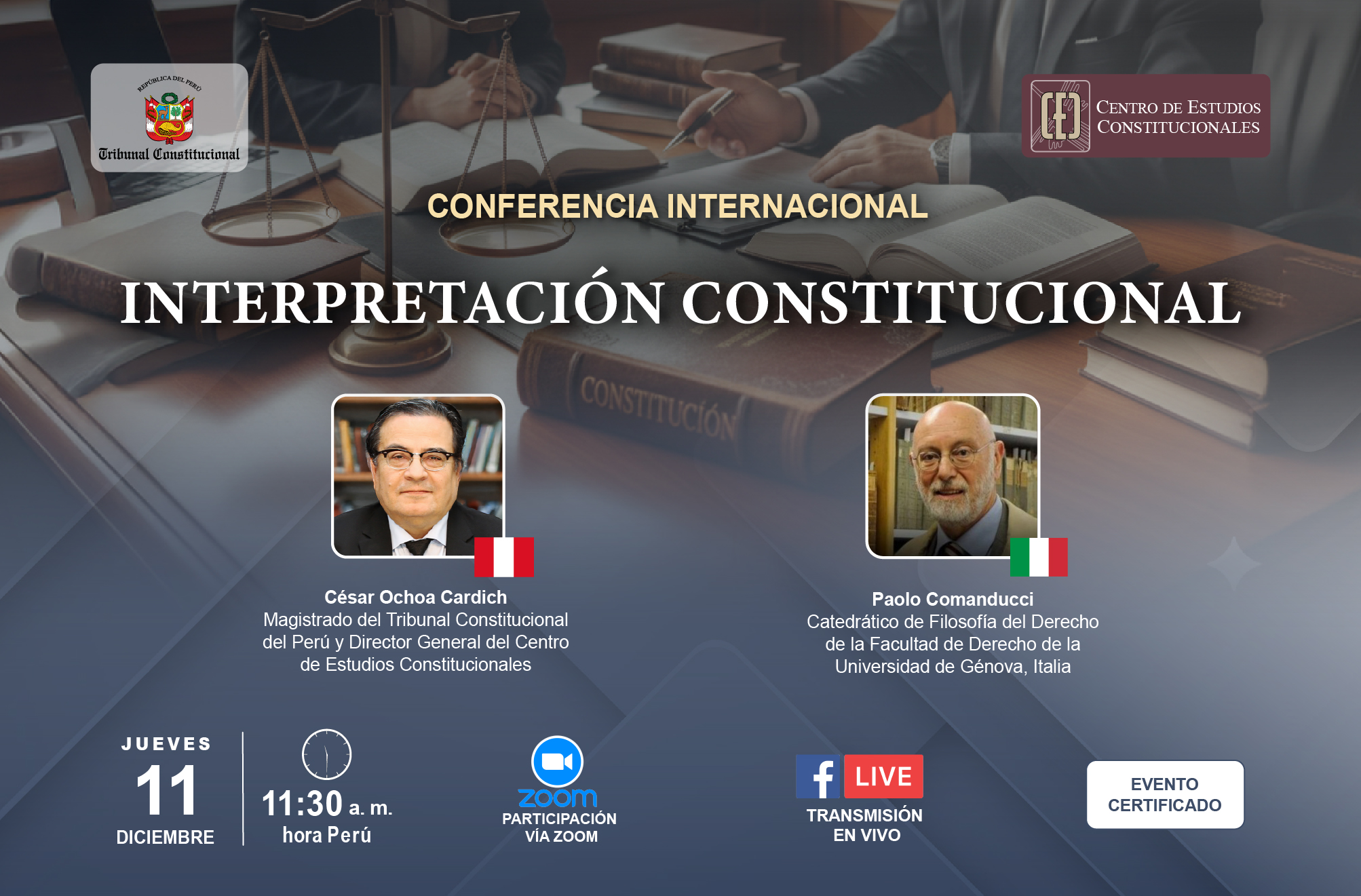 CONFERENCIA INTERNACIONAL SOBRE «INTERPRETACIÓN CONSTITUCIONAL» ORGANIZA EL CEC DEL TC EL 11 DE DICIEMBRE
