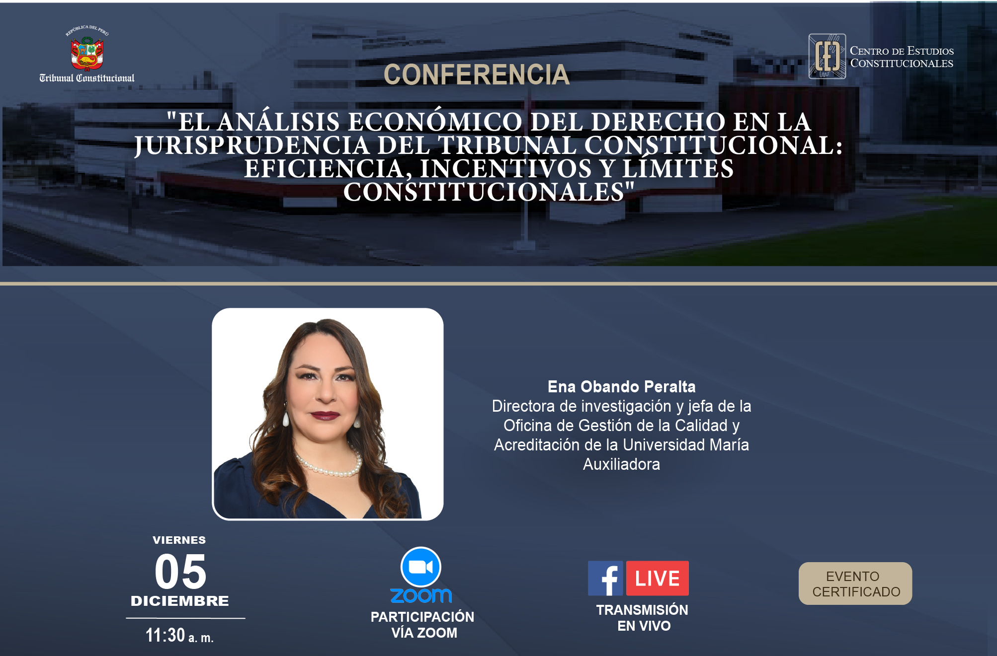 CONFERENCIA SOBRE “EL ANÁLISIS ECONÓMICO DEL DERECHO EN LA JURISPRUDENCIA DEL TRIBUNAL CONSTITUCIONAL: EFICIENCIA, INCENTIVOS Y LÍMITES CONSTITUCIONALES” SERÁ EL 5 DE DICIEMBRE