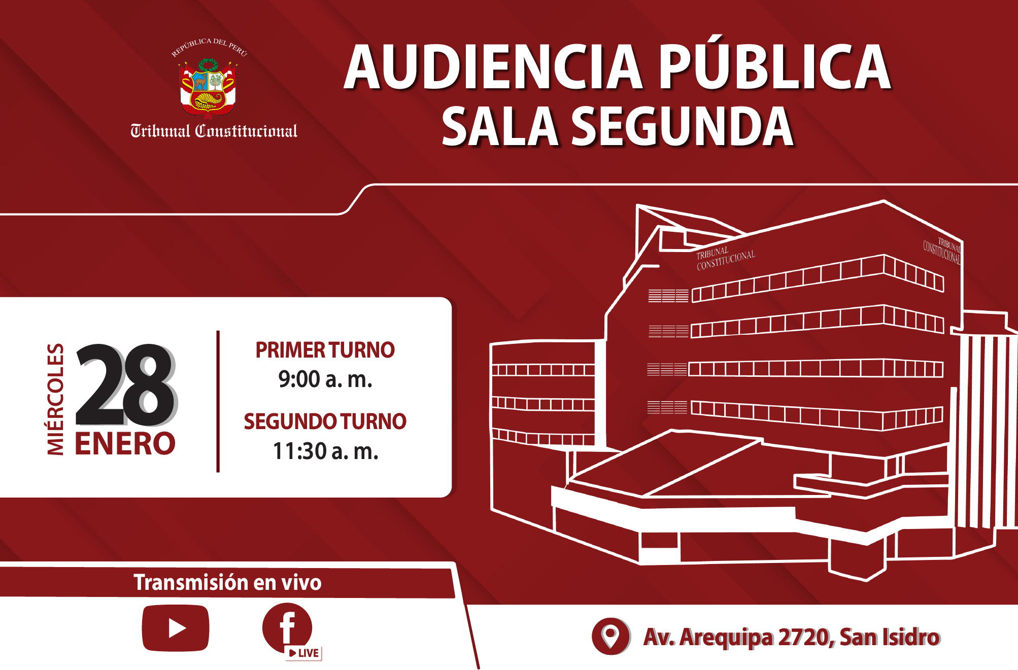 EL PRÓXIMO MIÉRCOLES 28 DE ENERO SESIONARÁ EN AUDIENCIA PÚBLICA LA SALA SEGUNDA DEL TRIBUNAL CONSTITUCIONAL