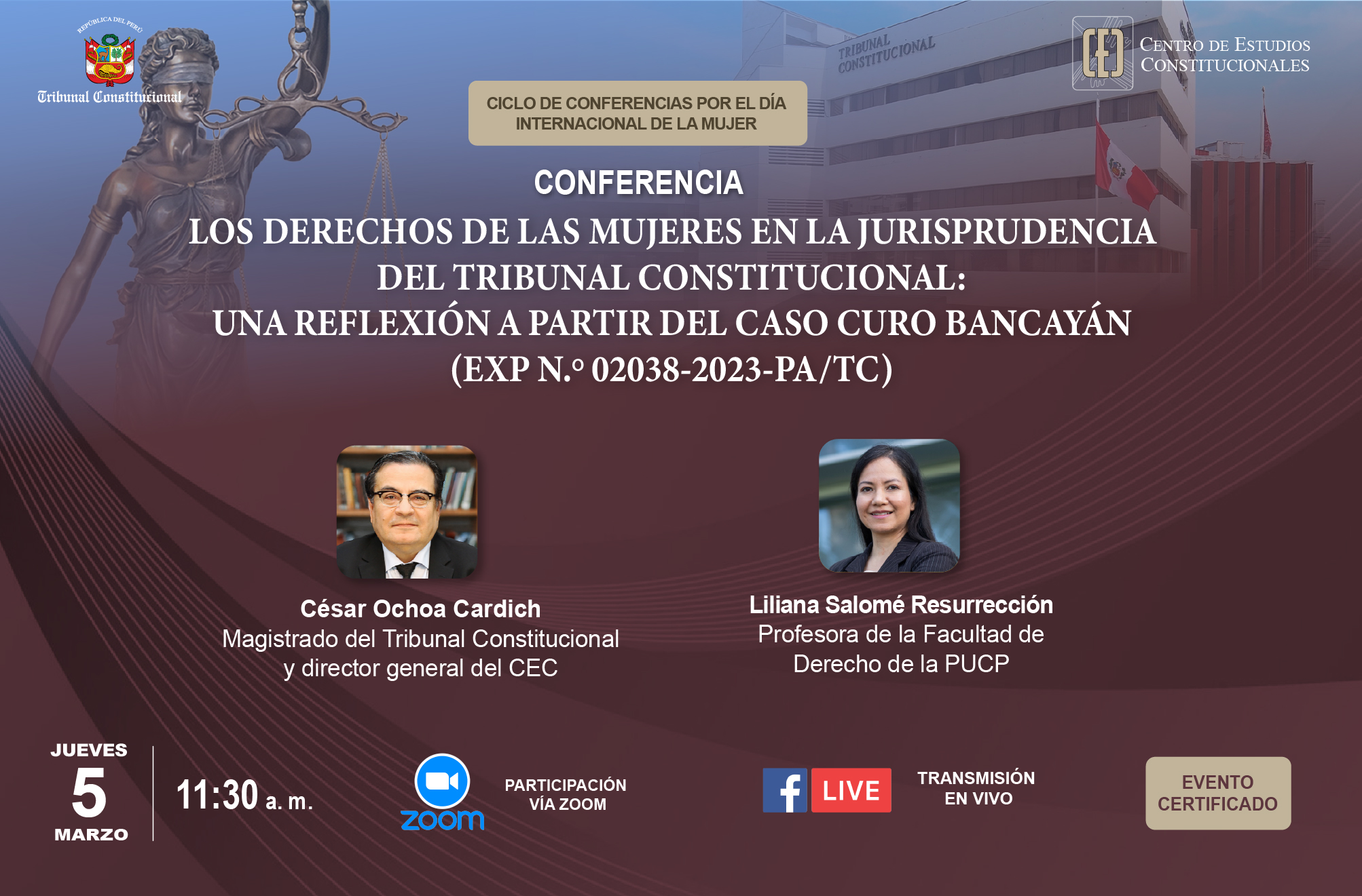 CENTRO DE ESTUDIOS CONSTITUCIONALES INICIA EL 5 DE MARZO CICLO DE CONFERENCIAS CON EL TEMA LOS DERECHOS DE LAS MUJERES EN LA JURISPRUDENCIA DEL TC