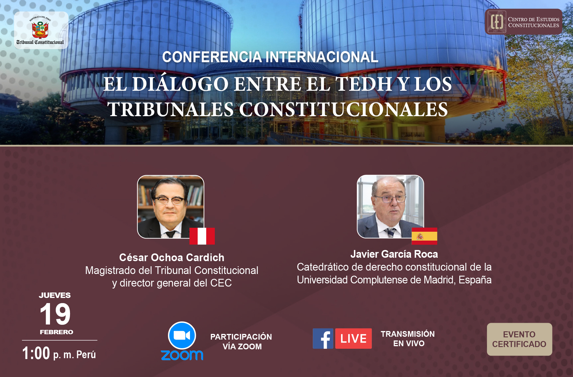 DIÁLOGO ENTRE EL TRIBUNAL EUROPEO DE DERECHOS HUMANOS Y LOS TRIBUNALES CONSTITUCIONALES ABORDARÁ EL CEC DEL TC EL 19 DE FEBRERO