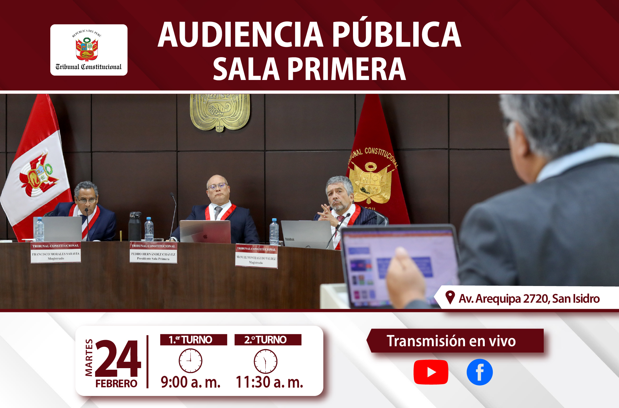 SALA PRIMERA DEL TRIBUNAL CONSTITUCIONAL SESIONARÁ EN AUDIENCIA PÚBLICA EL MARTES 24 DE FEBRERO Y VERÁ 50 PROCESOS CONSTITUCIONALES