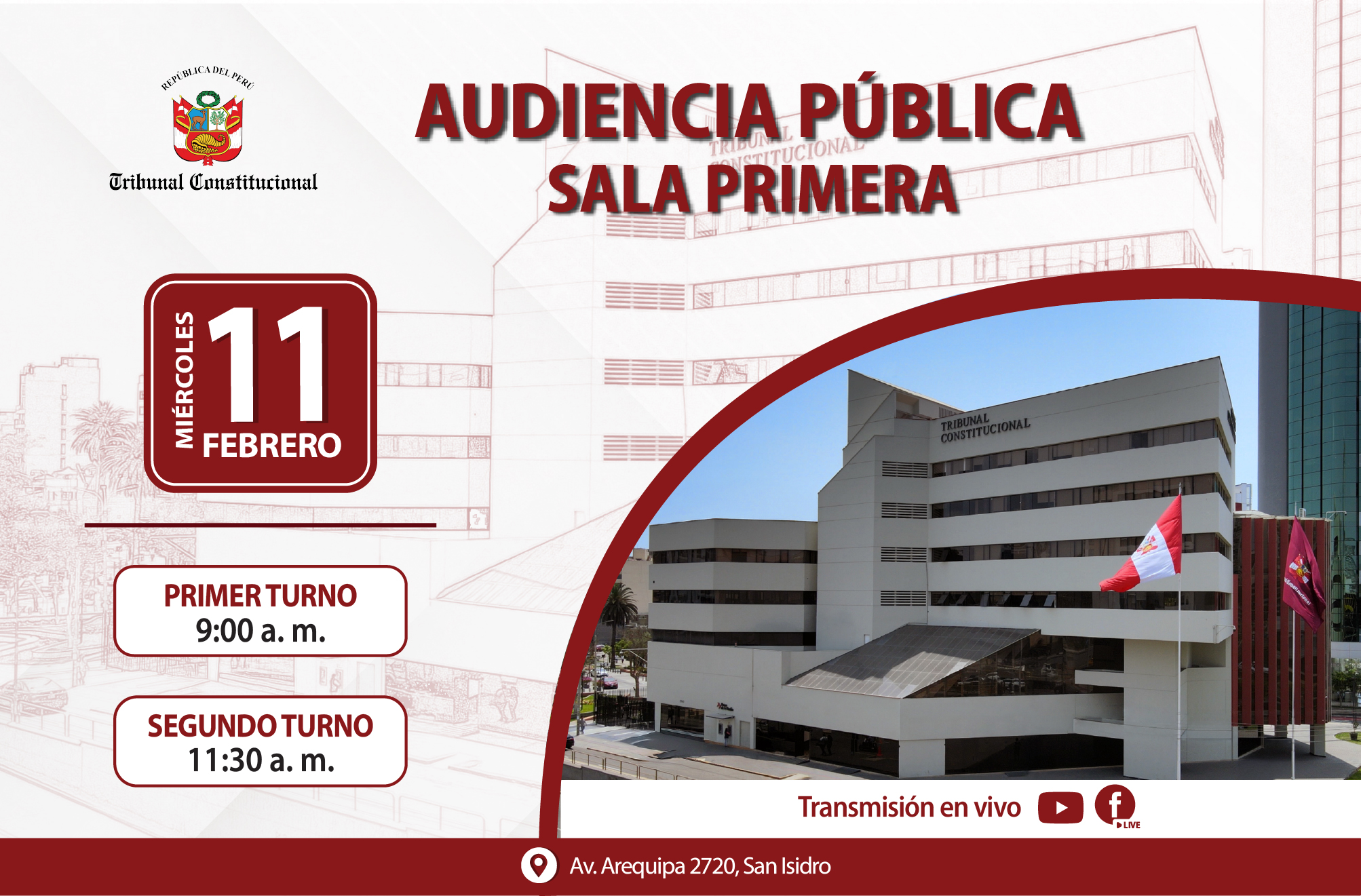 SALA PRIMERA DEL TRIBUNAL CONSTITUCIONAL SESIONARÁ EN AUDIENCIA PÚBLICA EL MIÉRCOLES 11 DE FEBRERO Y VERÁ 50 PROCESOS CONSTITUCIONALES