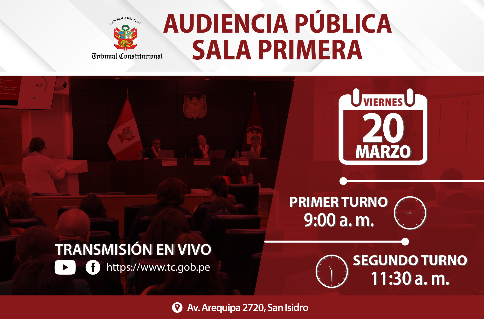 SALA PRIMERA DEL TRIBUNAL CONSTITUCIONAL SESIONARÁ EN AUDIENCIA PÚBLICA EL VIERNES 20 DE MARZO Y VERÁ 60 PROCESOS CONSTITUCIONALES