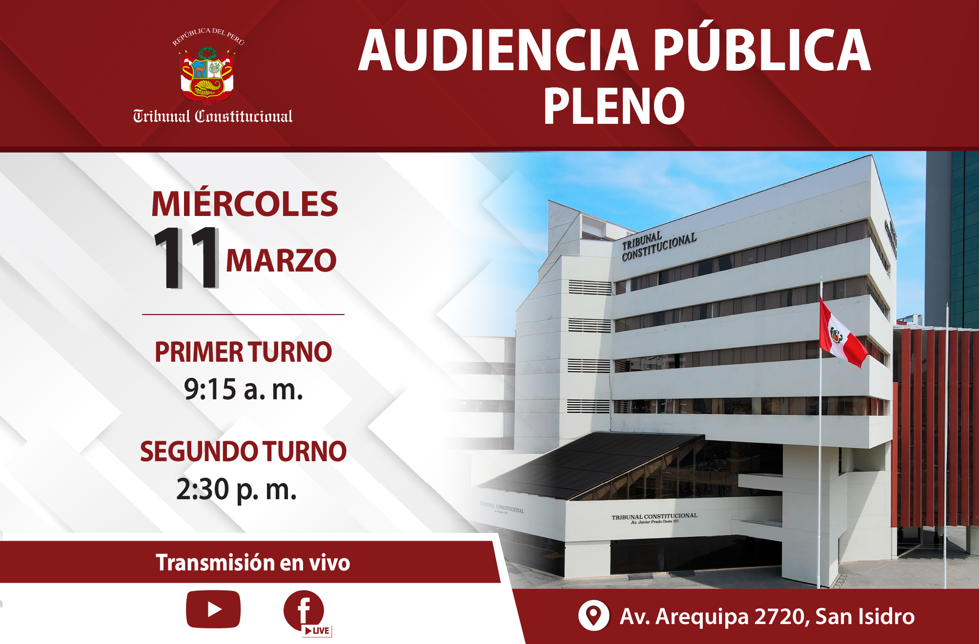PLENO DEL TRIBUNAL CONSTITUCIONAL SESIONARÁ EN AUDIENCIA PÚBLICA EL PRÓXIMO MIERCOLES 11 DE MARZO Y VERÁ 14 PROCESOS CONSTITUCIONALES
