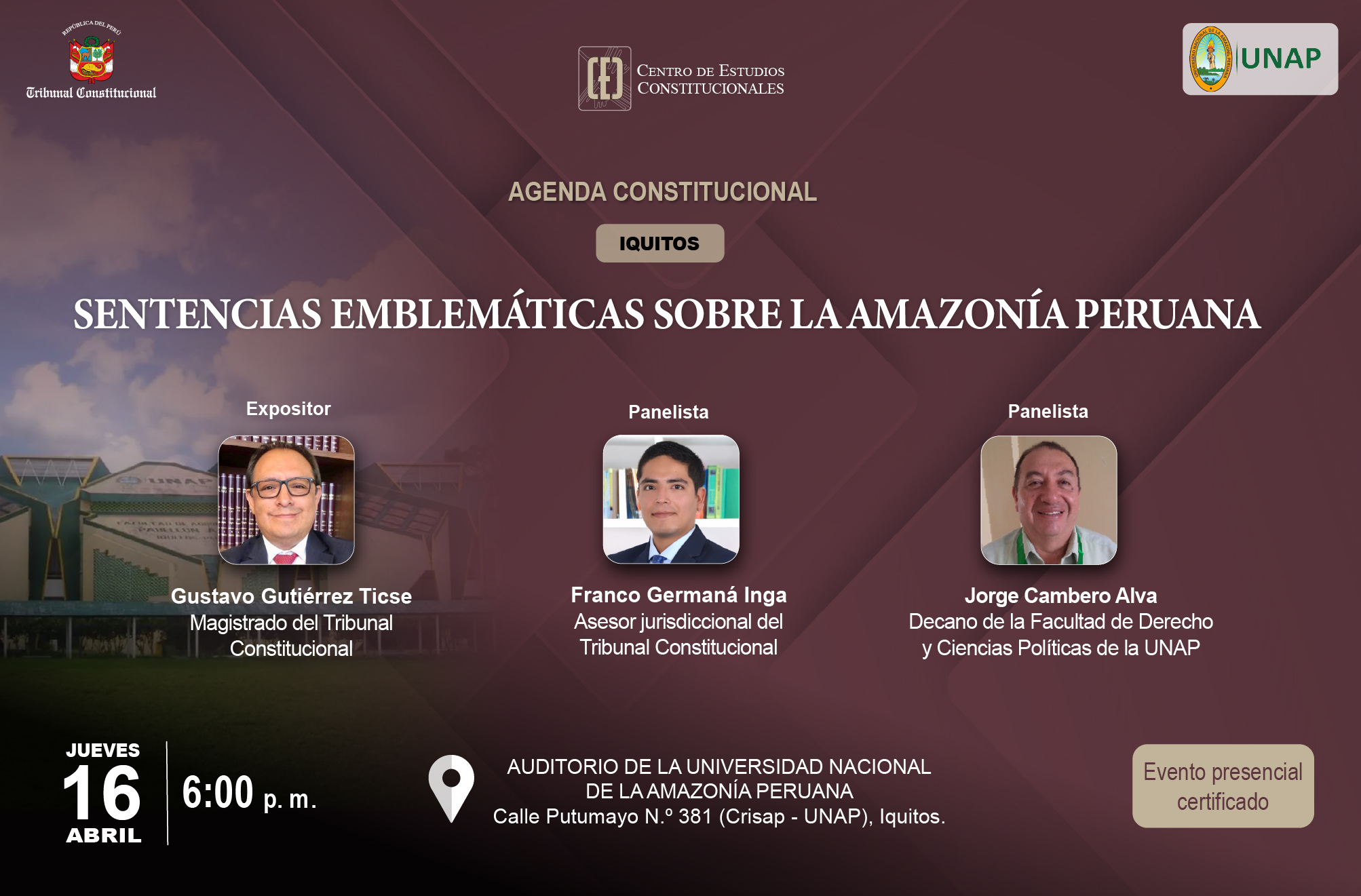 SENTENCIAS EMBLEMÁTICAS SOBRE LA AMAZONÍA PERUANA SERÁN ANALIZADAS POR EL MAGISTRADO DEL TC GUSTAVO GUTIÉRREZ EN IQUITOS