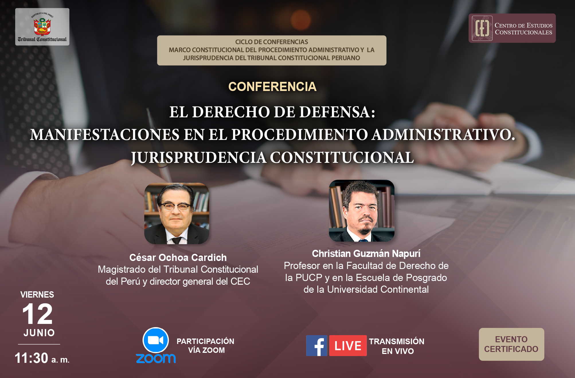 EL VIERNES 12 DE JUNIO SE REALIZARÁ LA CONFERENCIA “EL DERECHO DE DEFENSA: MANIFESTACIONES EN EL PROCEDIMIENTO ADMINISTRATIVO. JURISPRUDENCIA CONSTITUCIONAL”