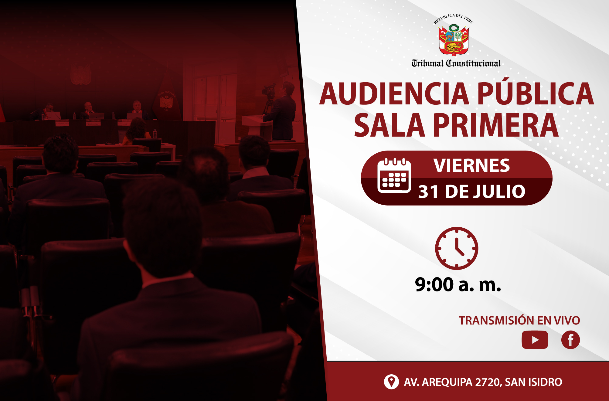 SALA PRIMERA DEL TRIBUNAL CONSTITUCIONAL SESIONARÁ EN AUDIENCIA PÚBLICA Y VERÁ 60 PROCESOS CONSTITUCIONALES EL VIERNES 31 DE JULIO