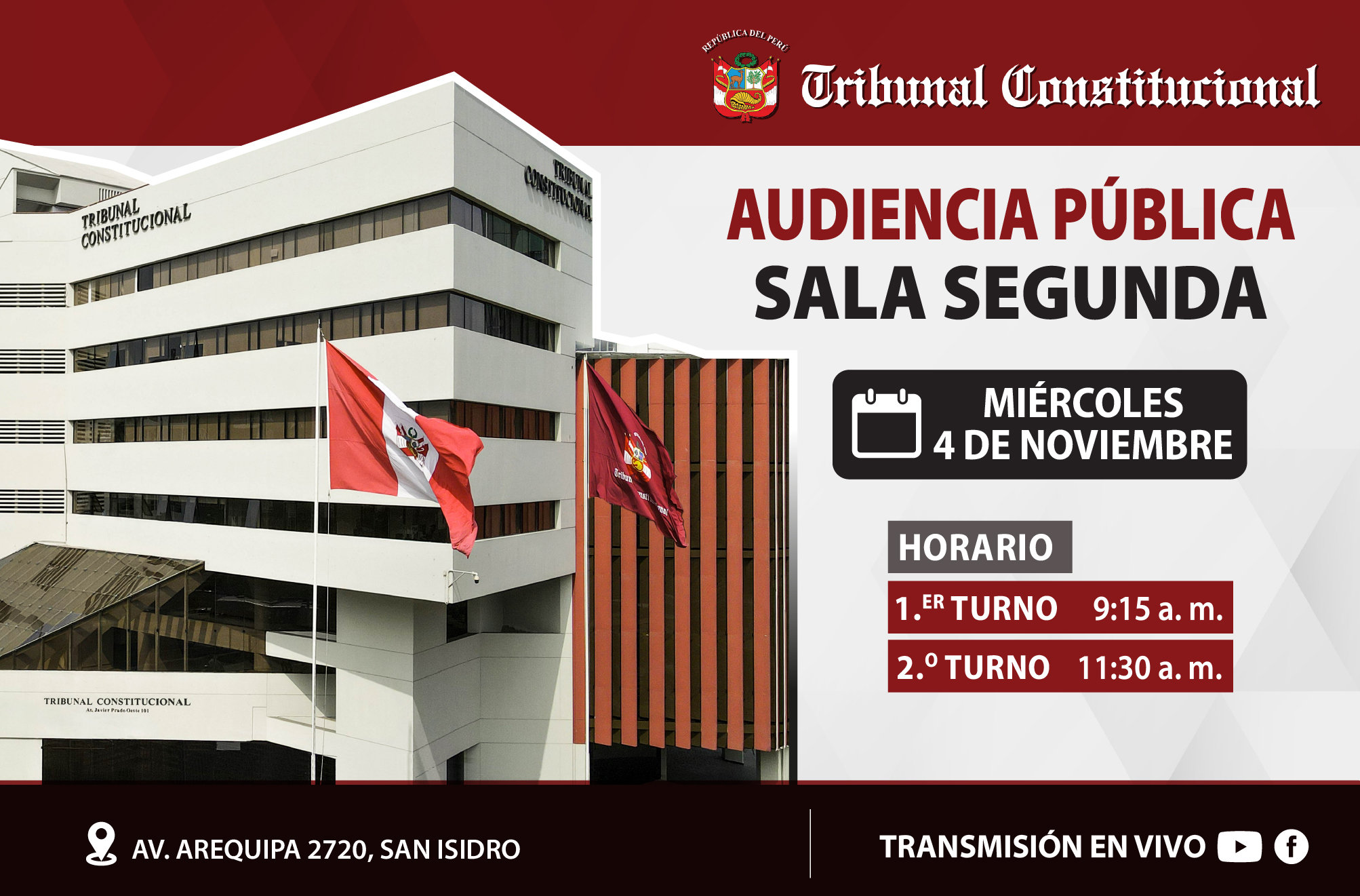 EL PRÓXIMO MIÉRCOLES 4 DE NOVIEMBRE SE DESARROLLARÁ LA AUDIENCIA PÚBLICA PRESENCIAL DE LA SALA SEGUNDA DEL TRIBUNAL CONSTITUCIONAL
