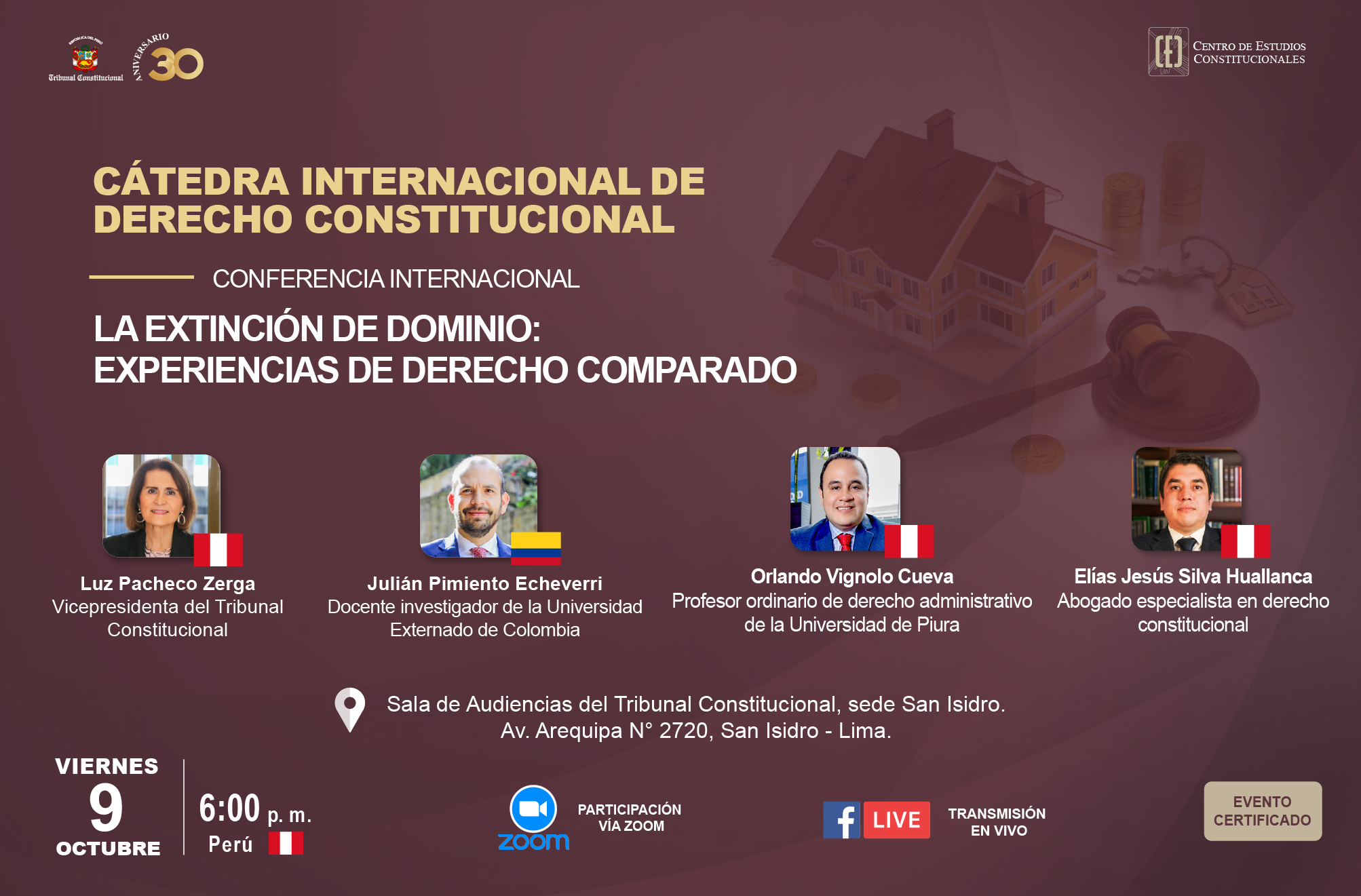 ESTE VIERNES 9 DE OCTUBRE SE DESARROLLARÁ LA CONFERENCIA INTERNACIONAL “LA EXTINCIÓN DE DOMINIO: EXPERIENCIAS DE DERECHO COMPARADO”