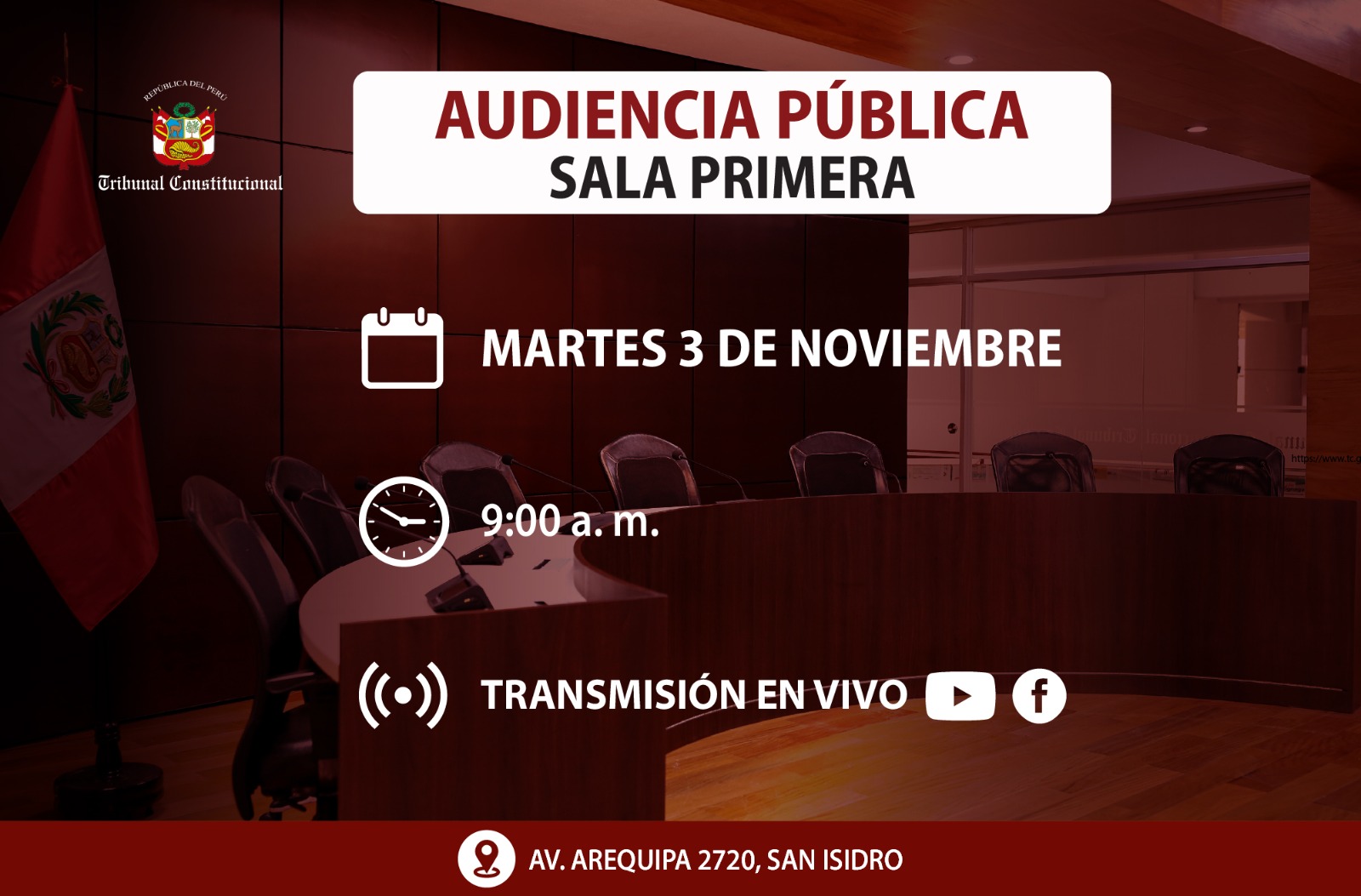 SALA PRIMERA DEL TRIBUNAL CONSTITUCIONAL SESIONARÁ EN AUDIENCIA PÚBLICA EL PRÓXIMO MARTES 3 DE NOVIEMBRE